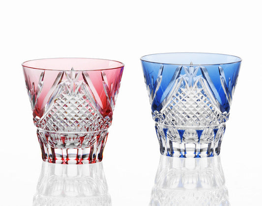 A Pair of Sake Glasses, Edo Kiriko "Fuji"