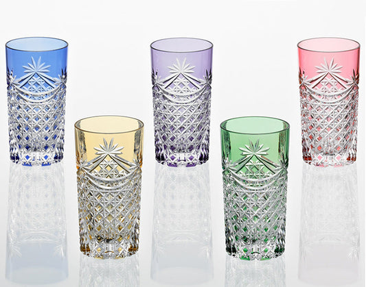 Set of 5 Tumblers Edo Kiriko "Drape & Tetragonal Basket Weave"