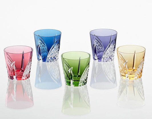 Set of 5 Sake Glass Edo Kiriko "Paper Crane"